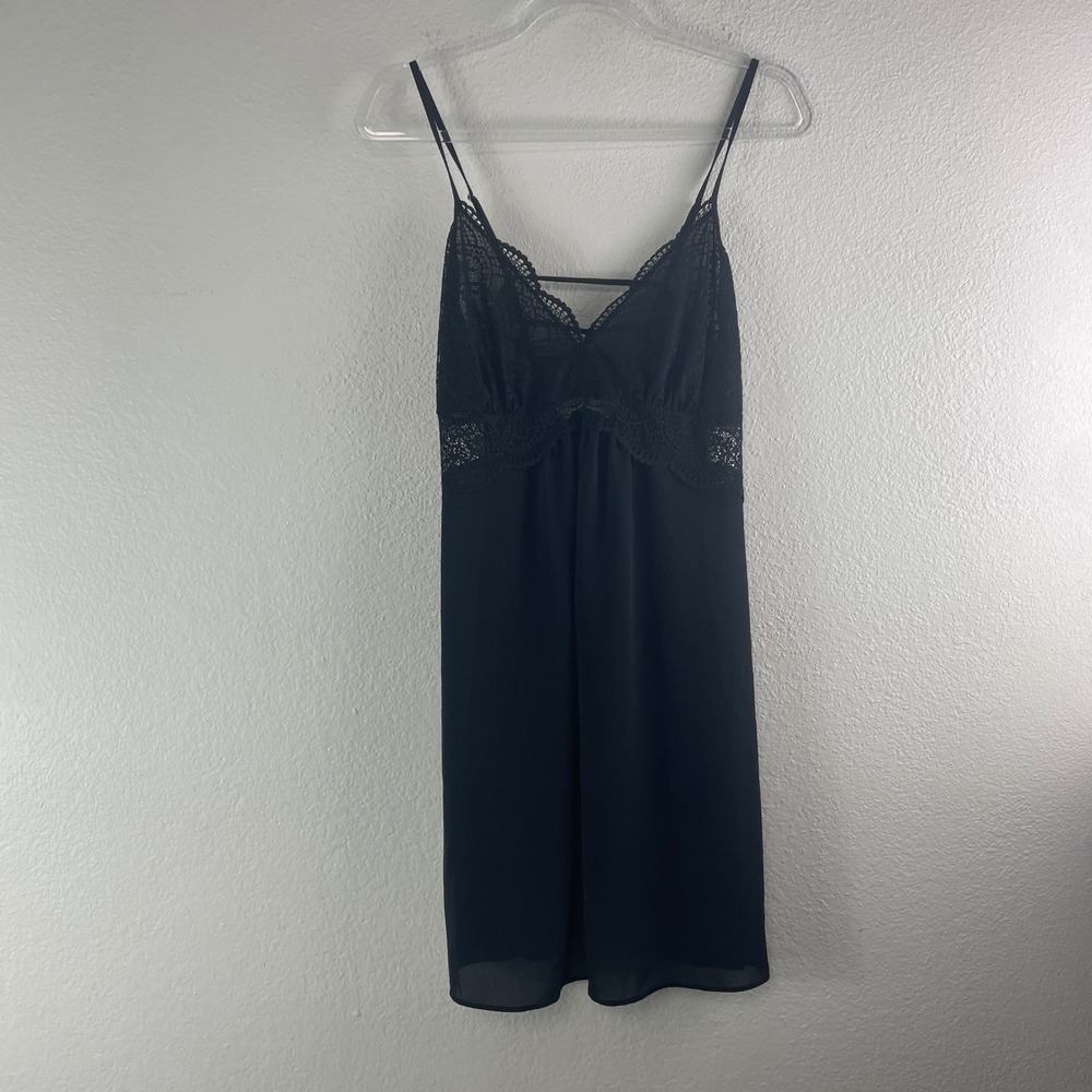INC International Concepts Lace Trim Short Gown Size Large Deep Black Lingerie